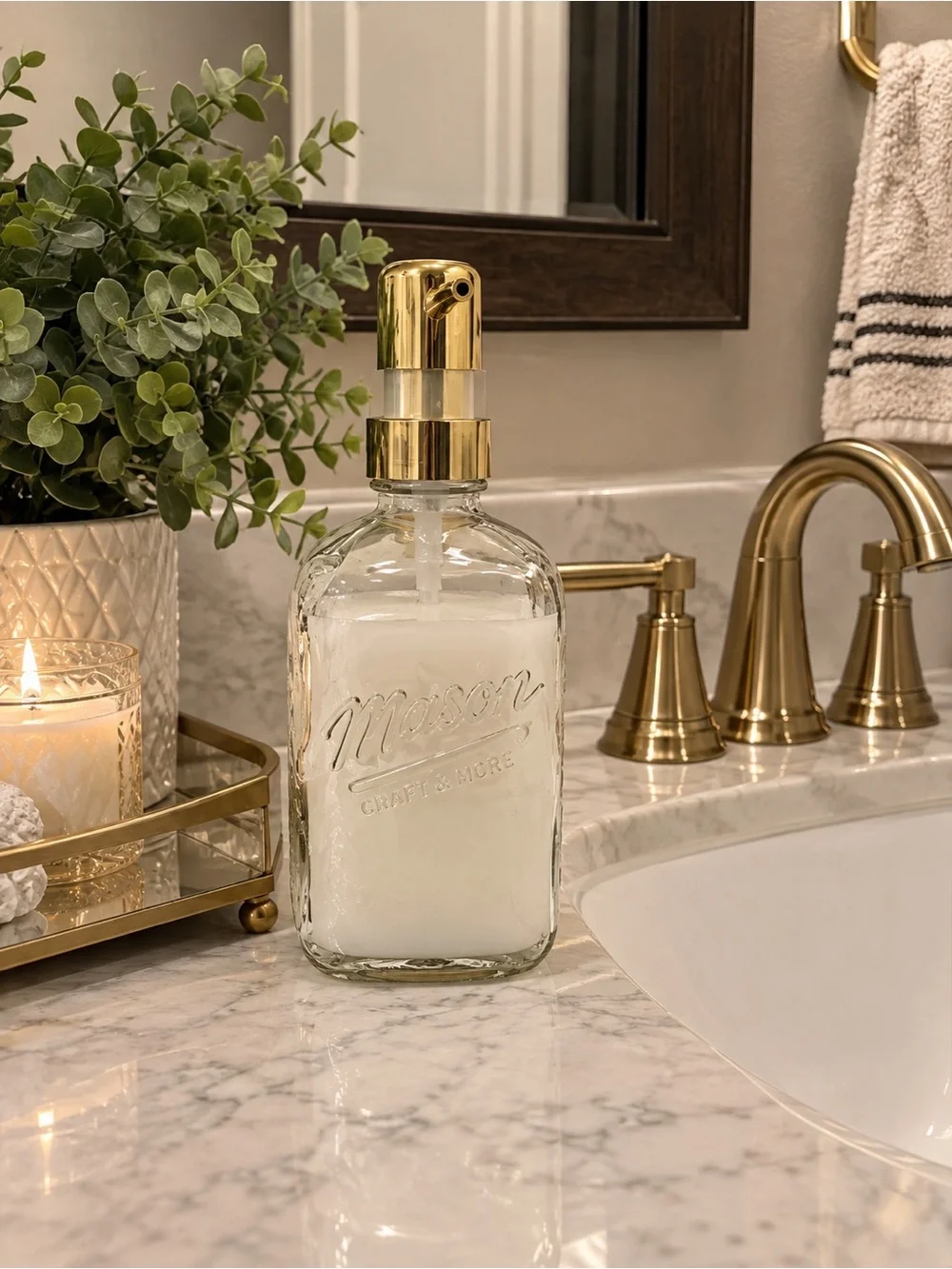 🆕 Mason Glass Soap Dispenser with a Gold Pump!